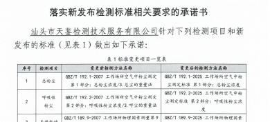 落實新發布檢測標準相關要求的承諾書
